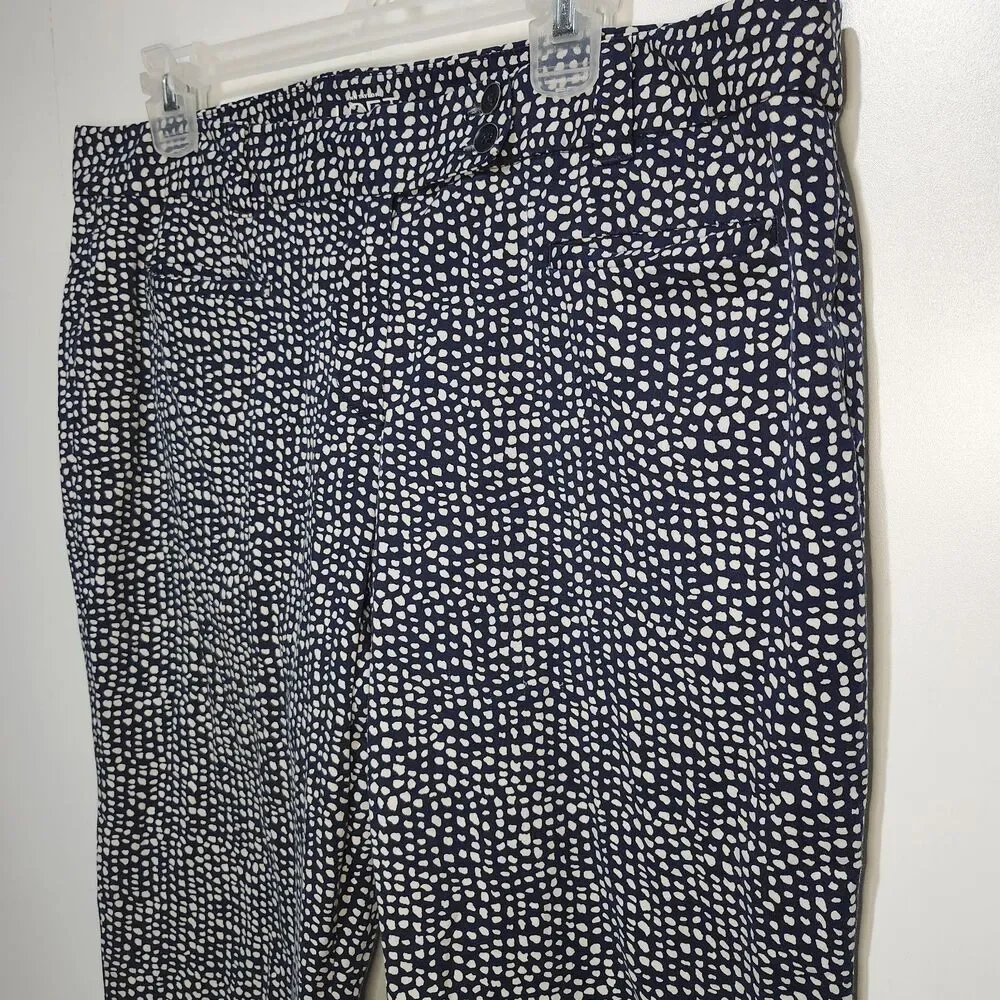 LOFT Original Crop Pants Women Size 14 Navy White Print Stretch Ann Taylor Loft - Picture 2 of 12